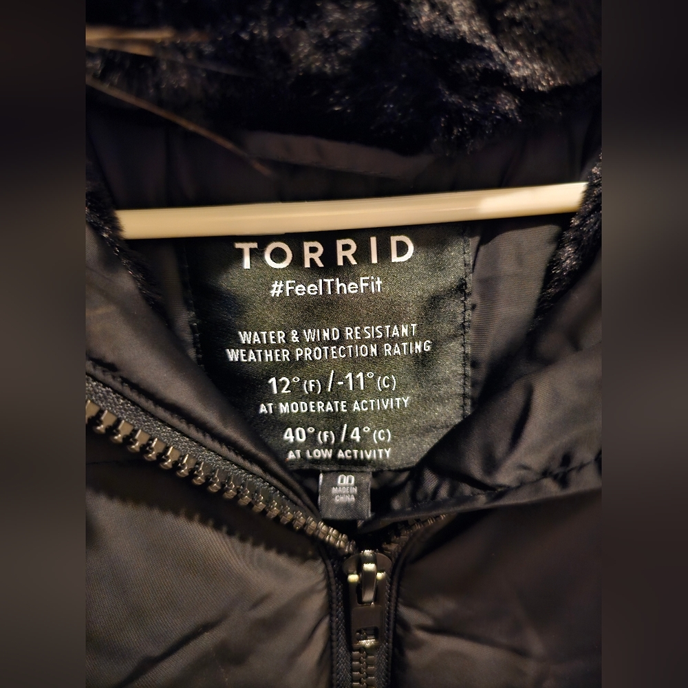 Torrid Nylon Fur Trim Fit And Flare Puffer Jacket Black Size 00 - Picture 6 of 6